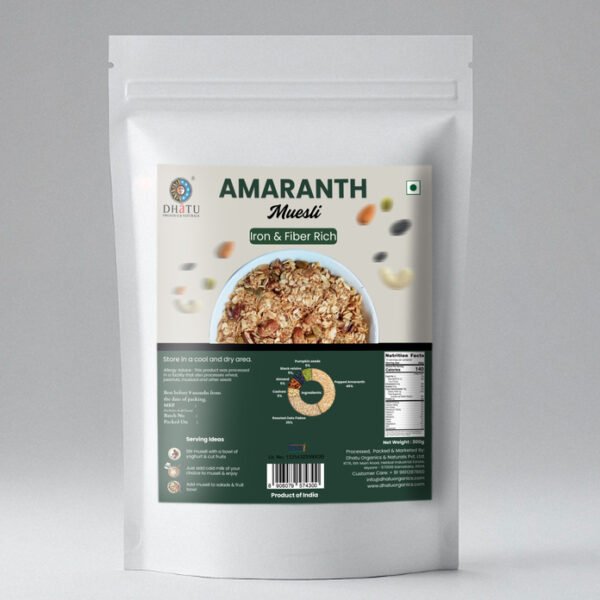 Dhatu Organics Amaranth Muesli 300g | Iron & Fiber Rich Healthy Breakfast